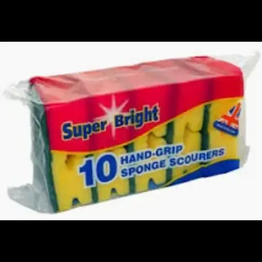 Superbright Hand Grip Sponge Scourer 10 Pack.